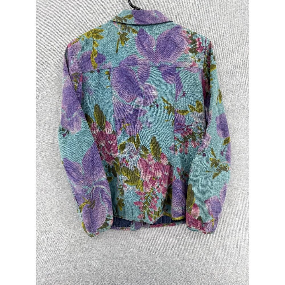 Vintage Barbara Lesser Fibers Floral Jacket Womens M Y2K Metal Buttons USA Made - Picture 2 of 5